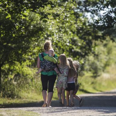 Familie går i skov